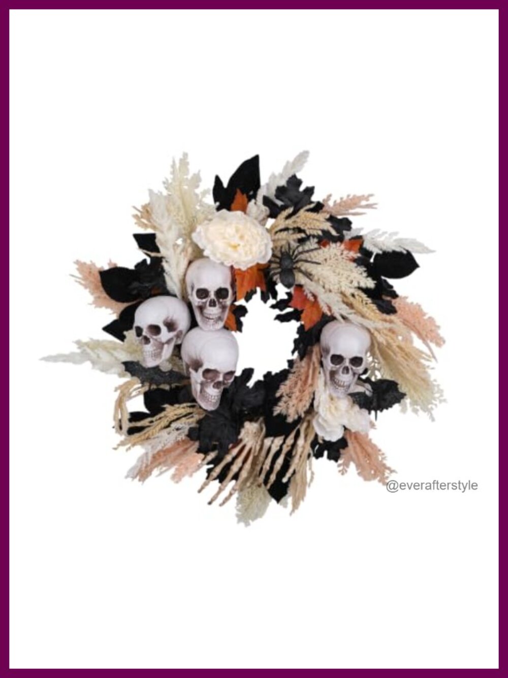 24" Halloween Wreath Front Door Artificial Skulls Wheat Maple Leaves Peonies